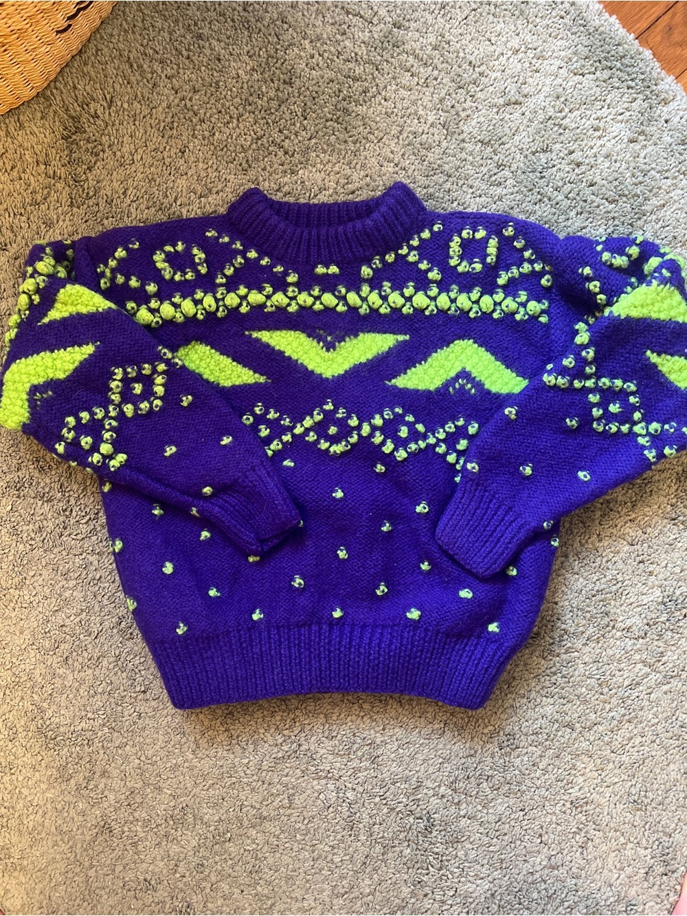 OBERMEYER Sport Purple & Neon Green 100% Wool Sweater S